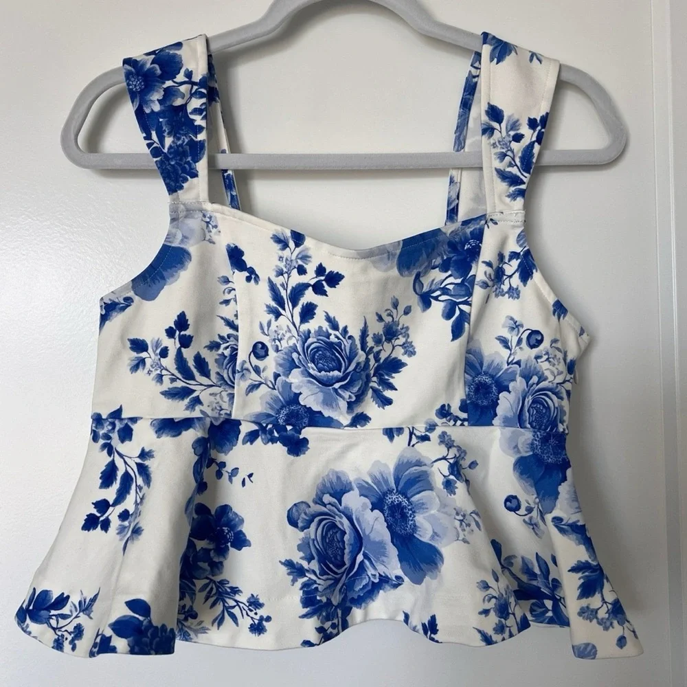 MAEVE Square-Neck Peplum Tank Top - Blue Pattern by Anthropologie. NWOT! - Picture 3 of 3